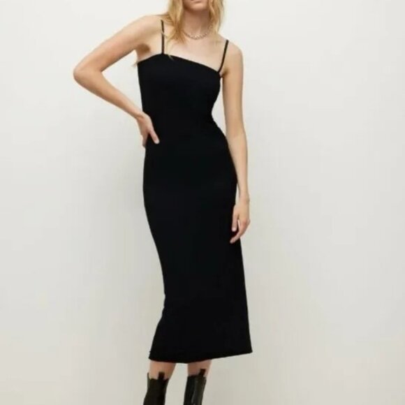 Allsaints NWT Women’s 8 Black Slip Midi Dress Charlie Removable Straps MSRP $149 - Picture 1 of 7